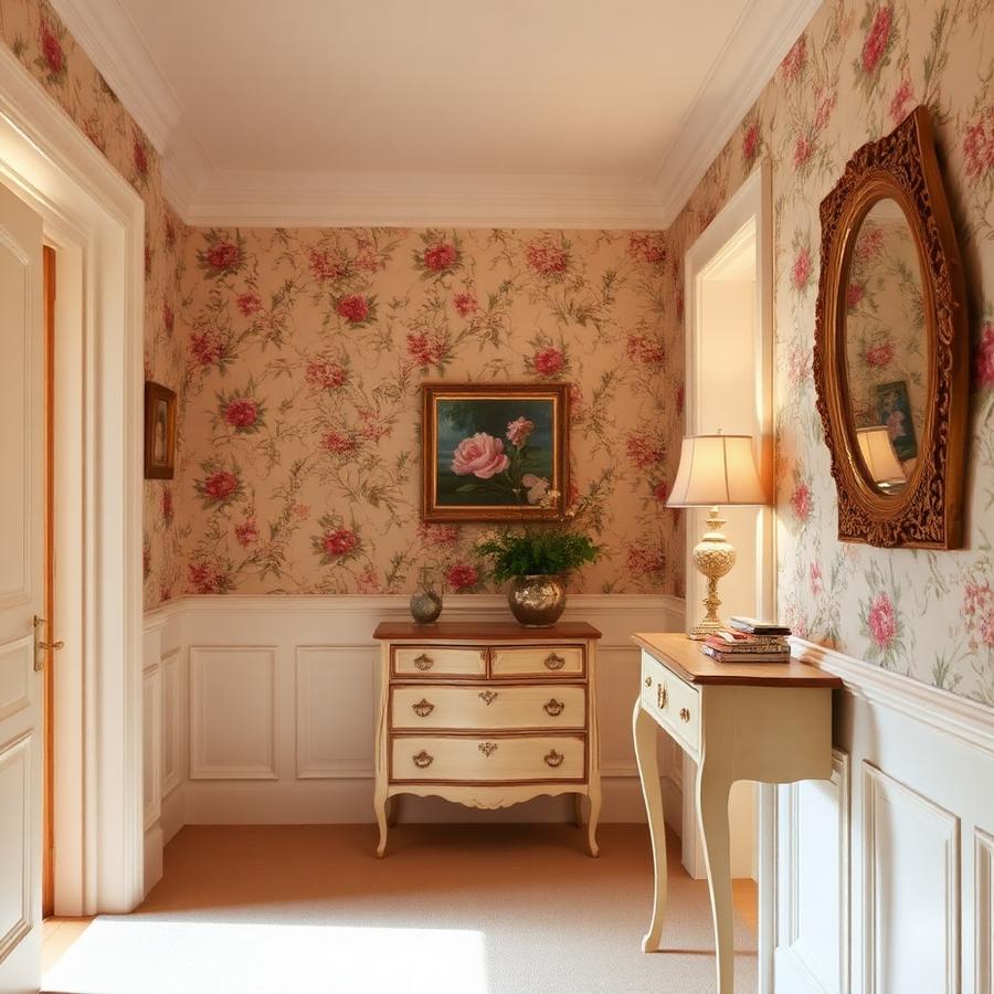 Floral wallpaper hung in a Norwich hallway